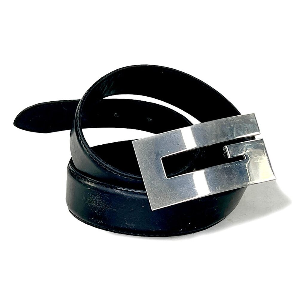 Men's Silver "G" Black Leather Vintage Belt